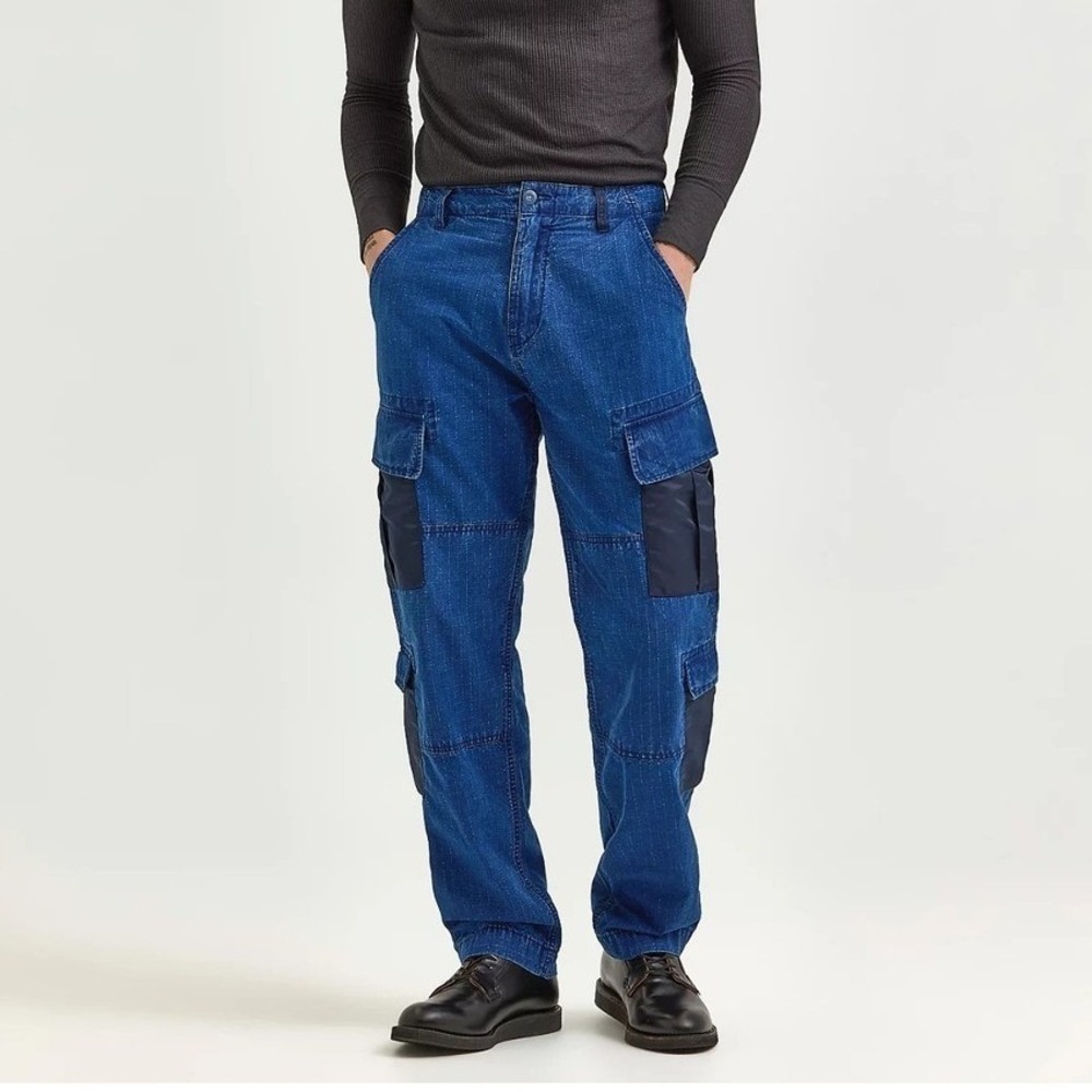 NWT Alpha Industries x Lee ACU Rip Stop Cargo Pants Indigo Blue Mens Size 32x32